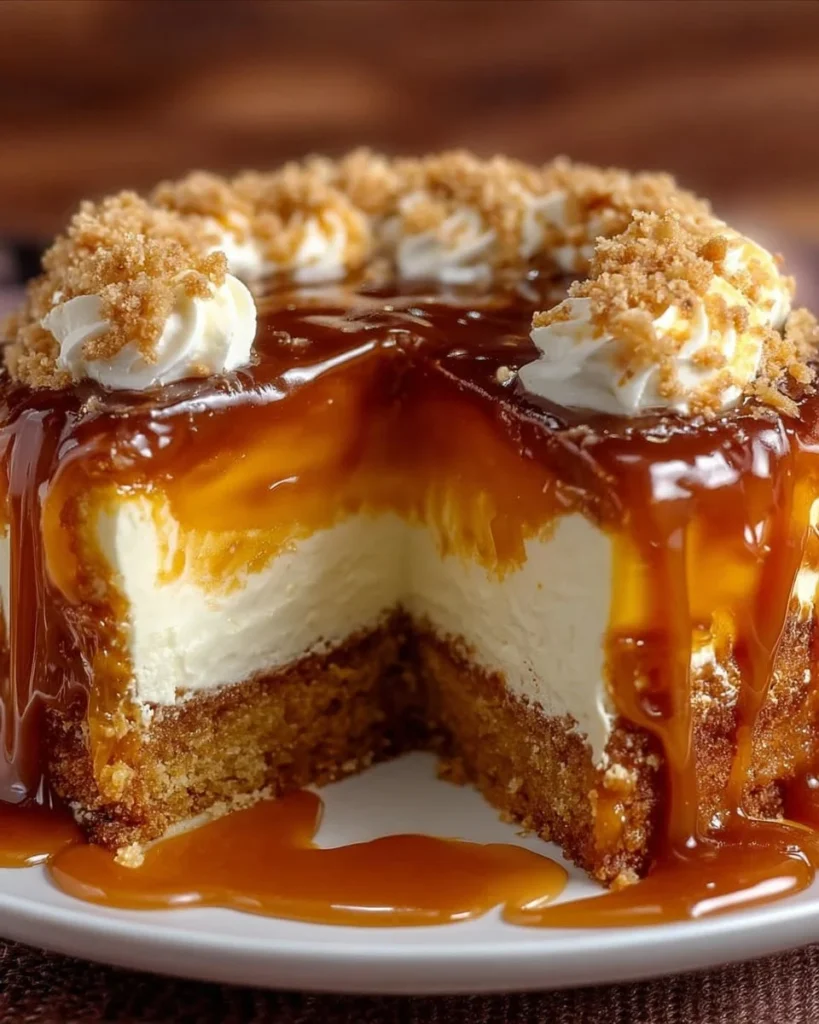 Deliciously layered Caramel Crunch Cake showcasing rich caramel and crunchy toppings.