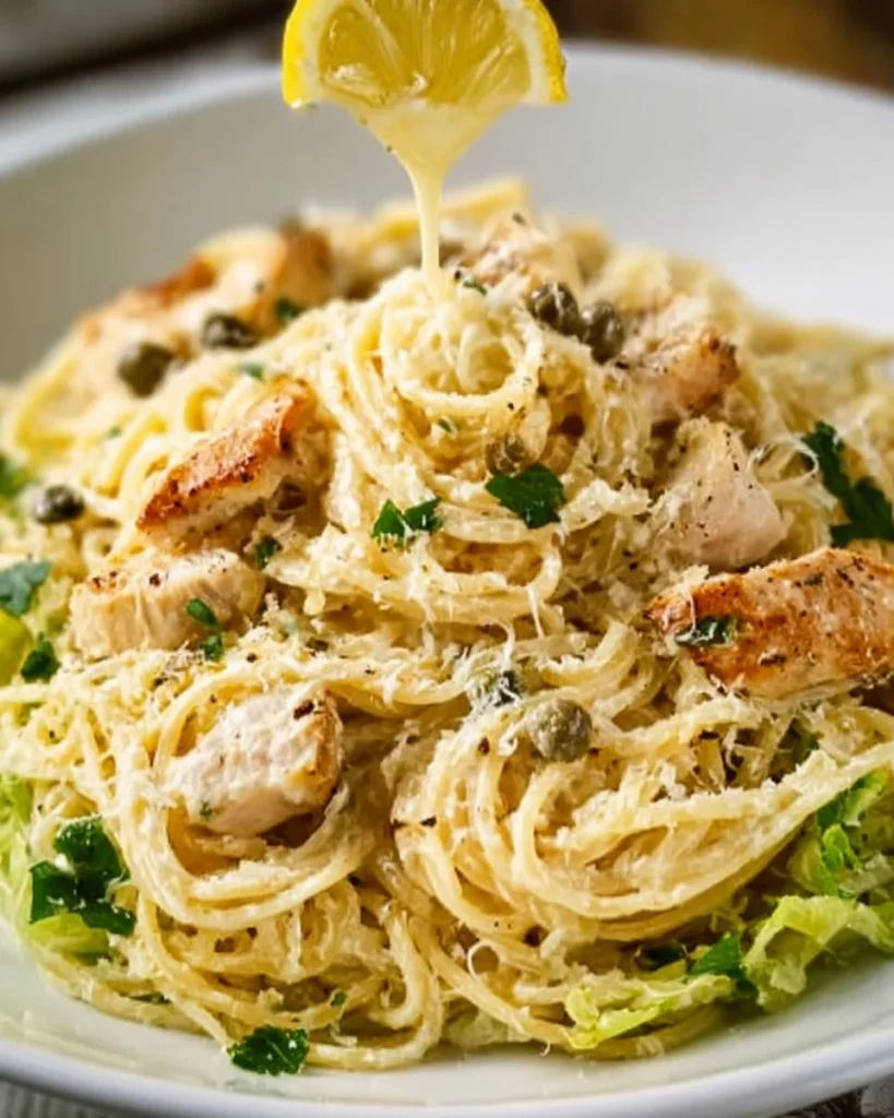 Delicious Chicken Caesar Pasta with grilled chicken and romaine lettuce