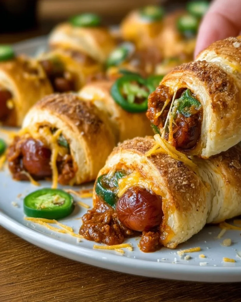 Plate of homemade Chili Dog Poppers garnished with fresh herbs