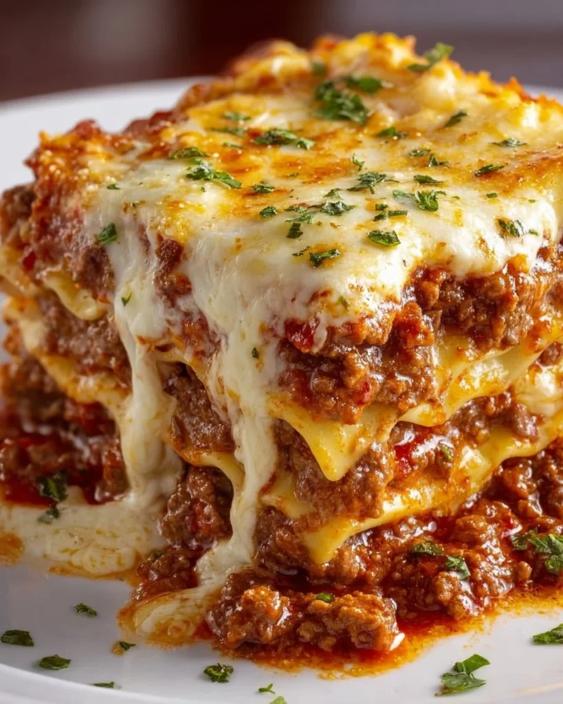 Delicious Christmas Eve Lasagna ready to serve for a festive dinner.