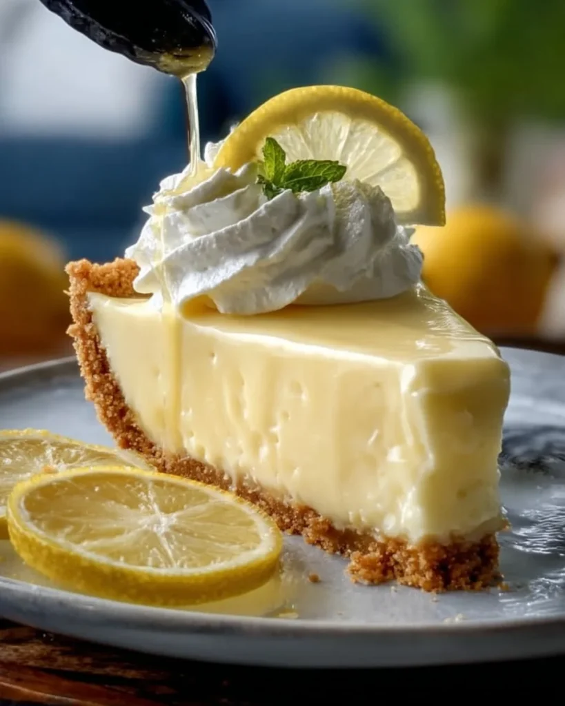 Delicious Condensed Milk Lemon Pie slice with a golden crust and lemon topping
