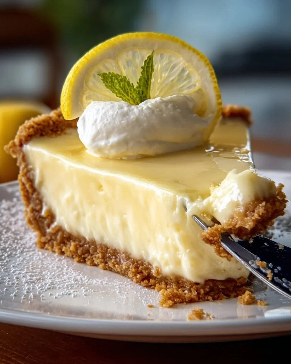 Slice of delicious condensed milk lemon pie on a plate