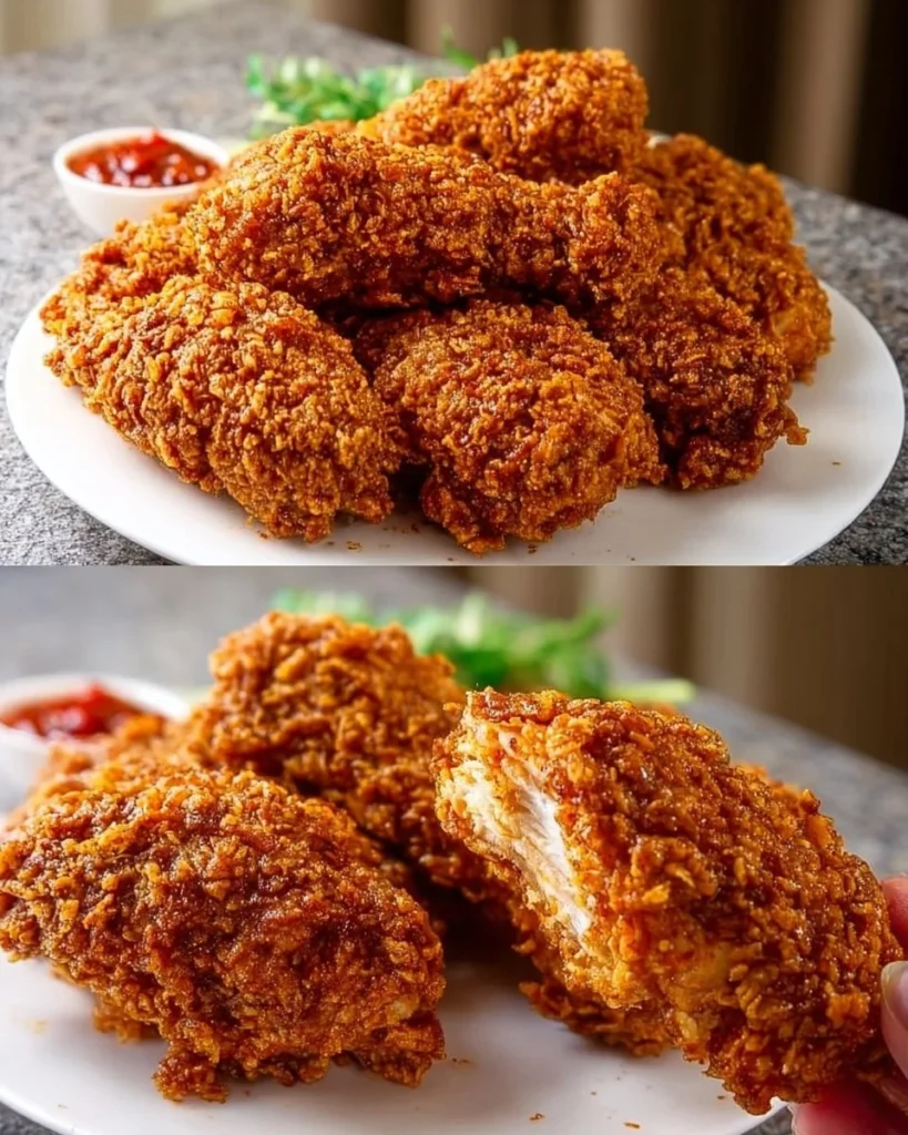 Plate of crispy fried chicken served with dipping sauce