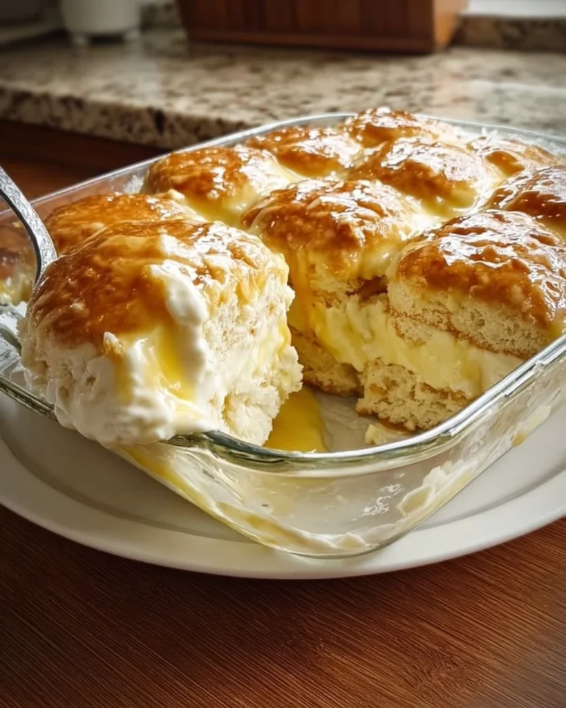 Delicious homemade custard biscuit pudding served in a dessert dish.
