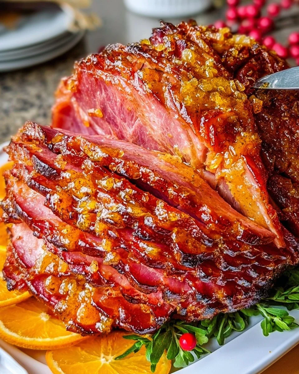 Deliciously glazed ham for festive occasions.