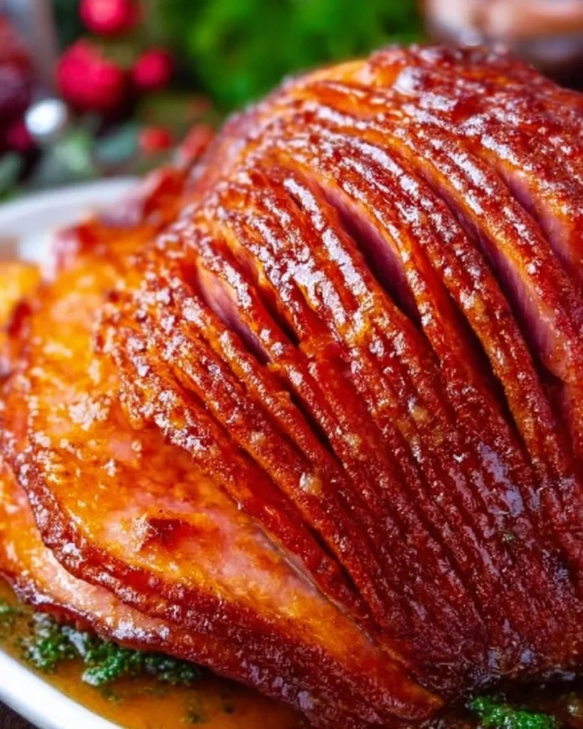 Sliced Honey Baked Ham on a platter with garnish