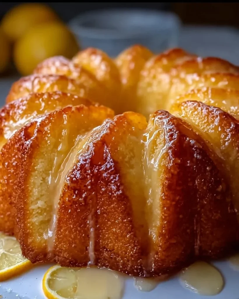 Deliciously moist Lemon Bundt Cake with a bright lemon glaze