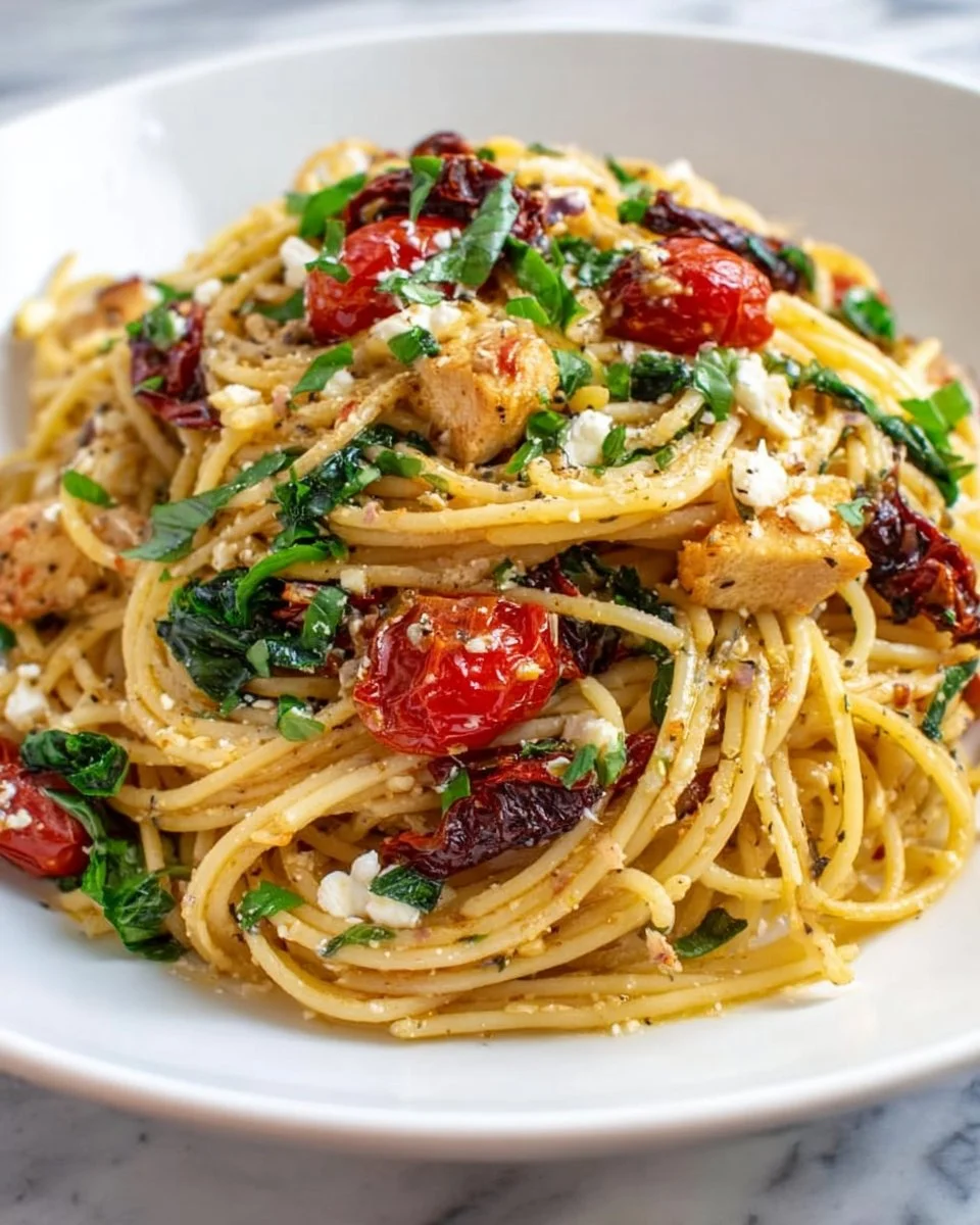 Delicious Mediterranean Pasta with fresh herbs, tomatoes, and olives