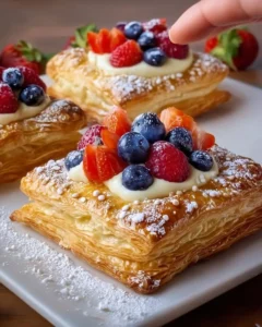 Mixed berry cream pastries topped with fresh berries and cream