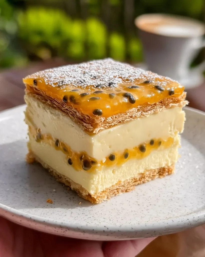 Delicious old-fashioned vanilla slice dessert with creamy filling and pastry