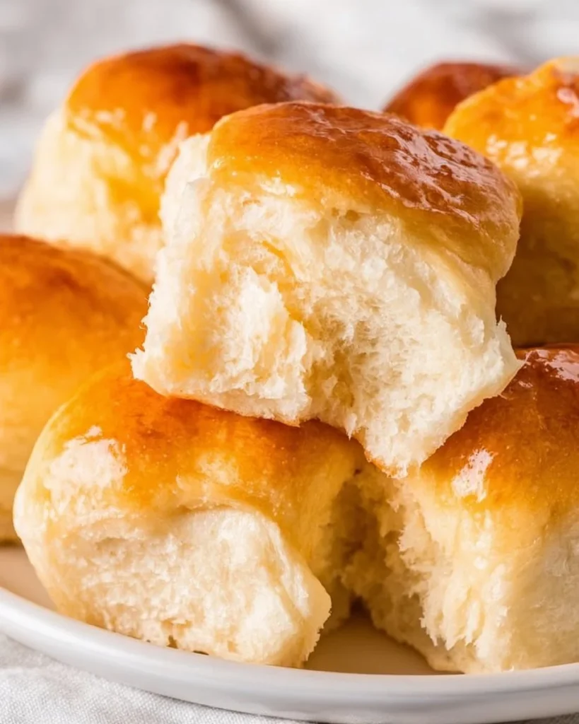 Freshly baked Potato Dinner Rolls on a wooden table.