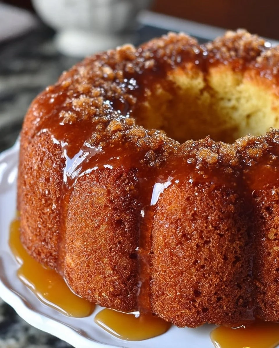 Delicious rum cake topped with a buttery rum glaze, perfect for celebrations.