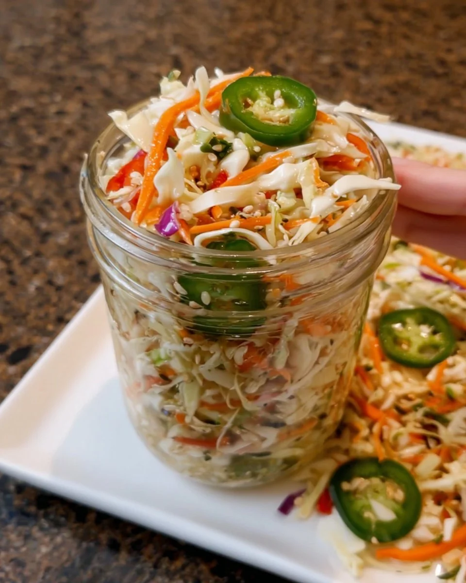 Fresh and colorful Spicy Slaw served in a bowl with vibrant vegetables