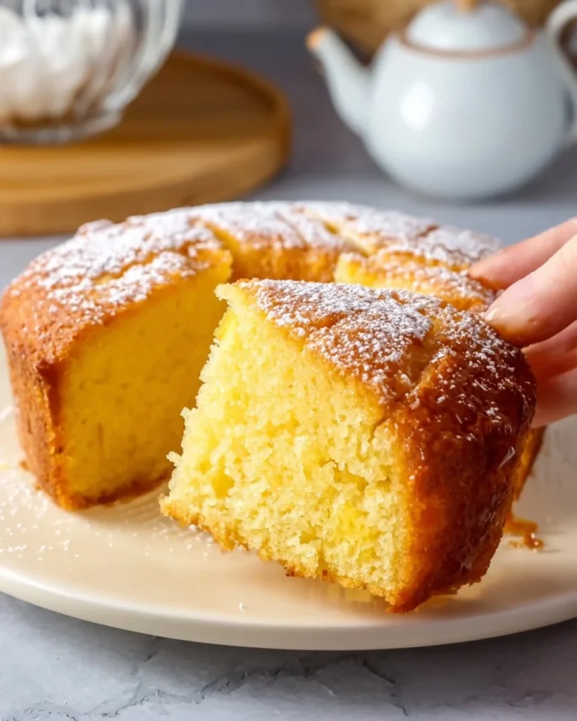 Delicious pineapple juice cake topped with fresh pineapple slices