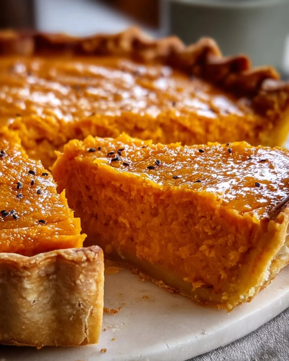 Delicious sweet potato pie made with condensed milk, ready to serve.