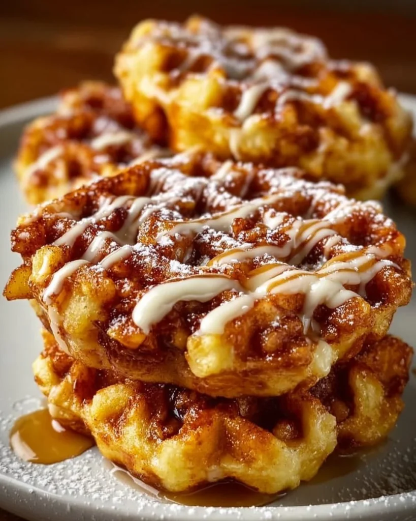 Delicious Apple Fritter Waffle Donuts with apple pieces and glaze