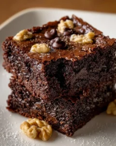 Delicious Chocolate Walnut Brownie Bars displayed on a plate