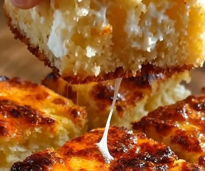 Cottage Cheese Honey Butter Cornbread Slab served on a wooden board