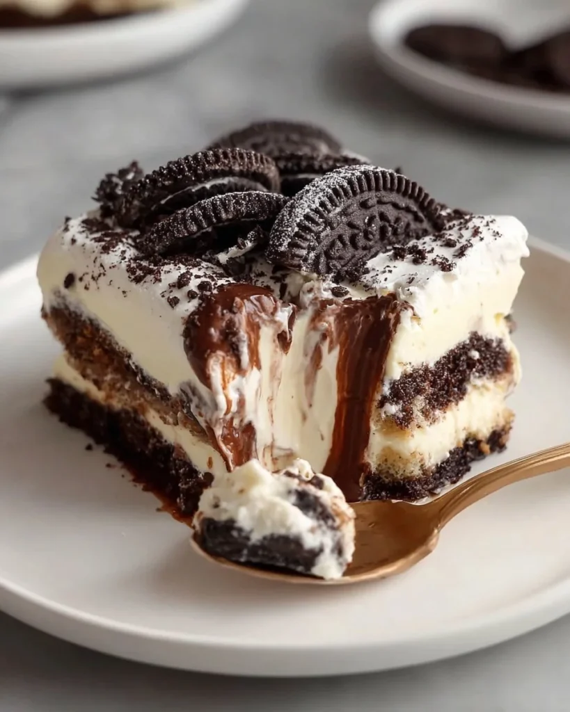 Delicious easy Oreo Tiramisu dessert on a plate