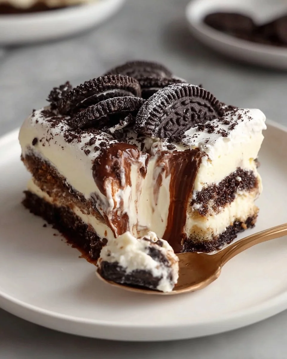 Delicious easy Oreo Tiramisu dessert on a plate