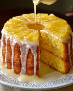 Deliciously moist Pineapple Juice Cake topped with fresh pineapple slices