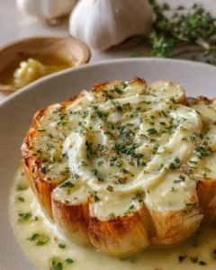 Delicious roasted garlic butter spread on warm bread