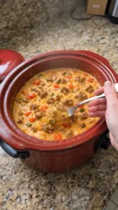 Delicious slow cooker sausage cheese dip made with just three ingredients