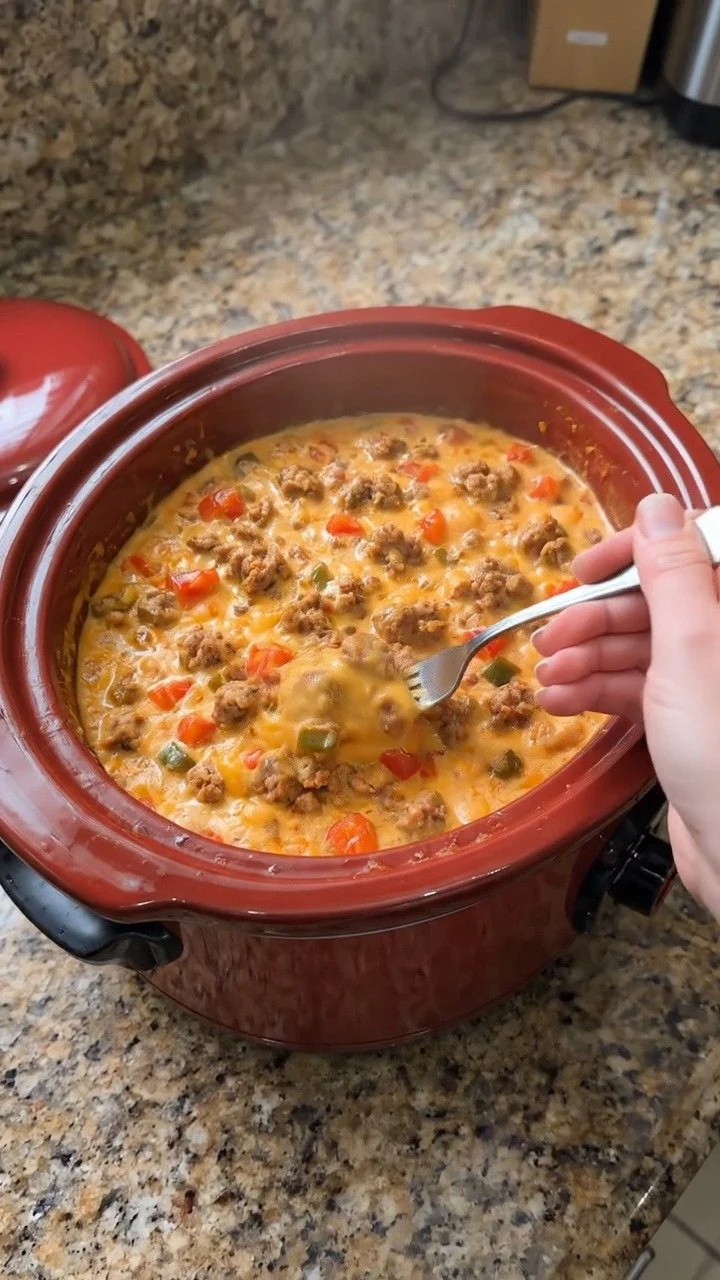 Delicious slow cooker sausage cheese dip made with just three ingredients