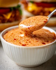 Homemade spicy sauce served with a delicious Zinger Burger.