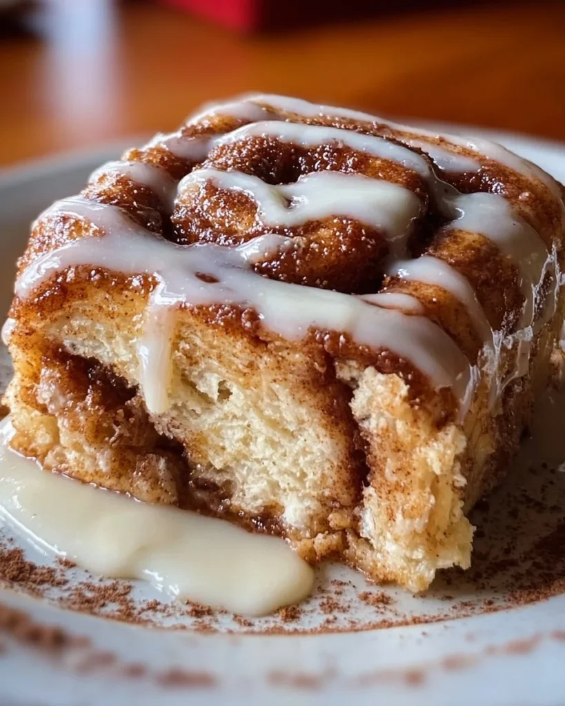 Sugar-Free Cinnamon Roll Cake served on a plate with icing topping