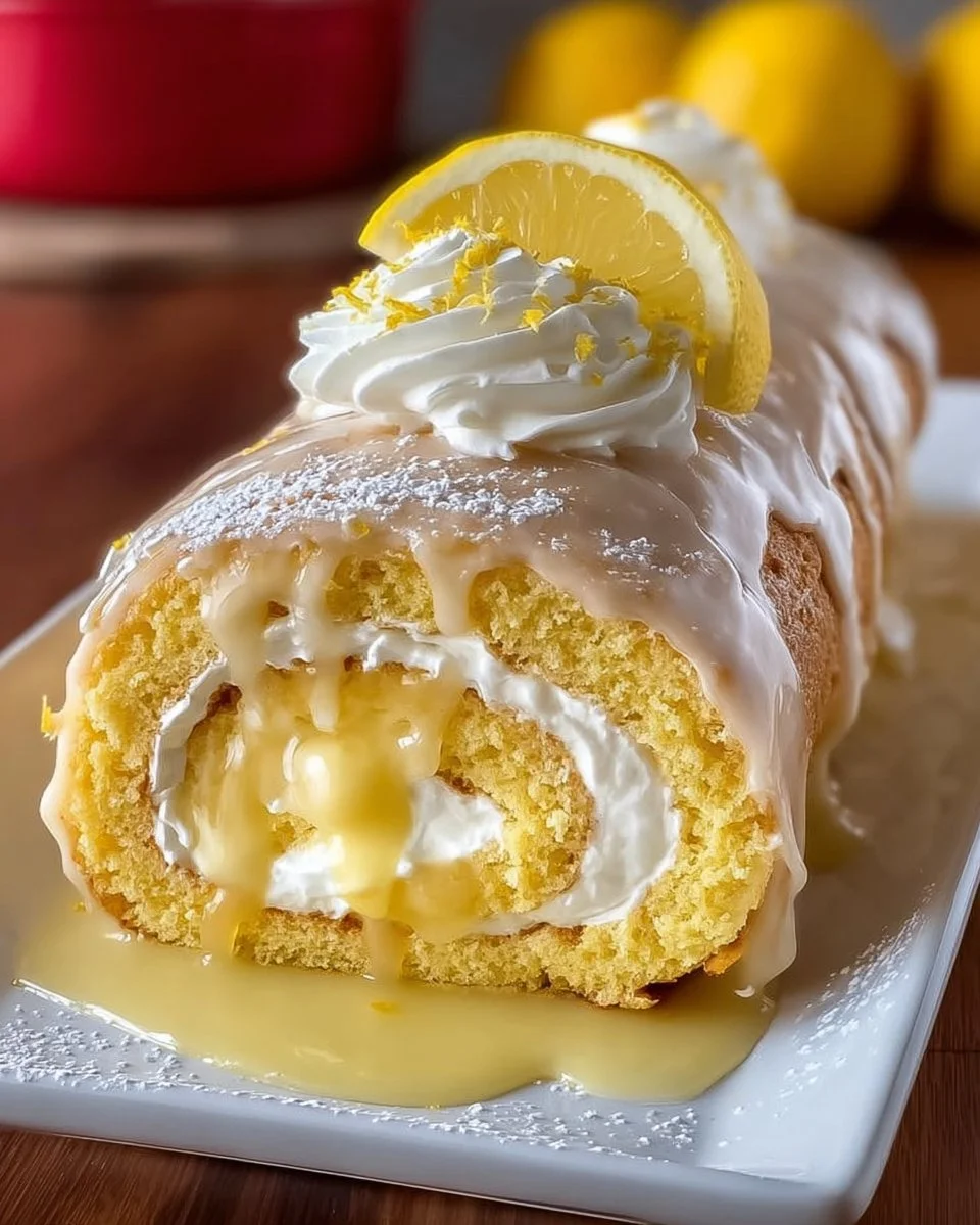 Sugar-Free Lemon Cream Roll dessert with a luscious lemon filling and cream