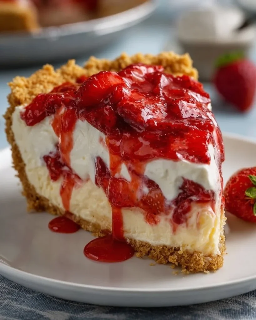 Sugar-free strawberry cheesecake dump dessert in a serving dish