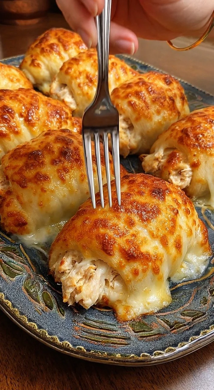 Cheesy chicken crescent rolls baked to golden perfection.