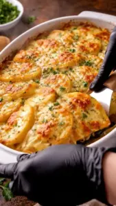 Delicious cheesy scalloped potatoes baked to perfection with creamy layers.