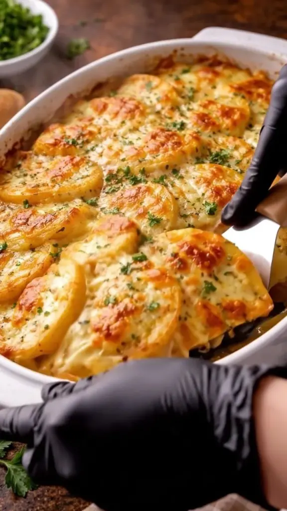 Delicious cheesy scalloped potatoes baked to perfection with creamy layers.