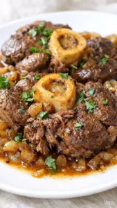 Classic Italian Osso Buco with veal shanks and gremolata garnish
