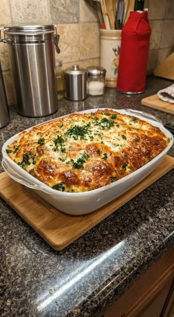 Creamy Chile Relleno casserole topped with cheese and peppers baked to perfection.
