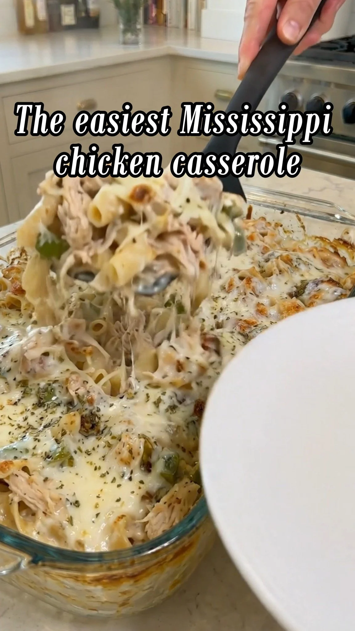 Delicious Mississippi Chicken Casserole served in a baking dish