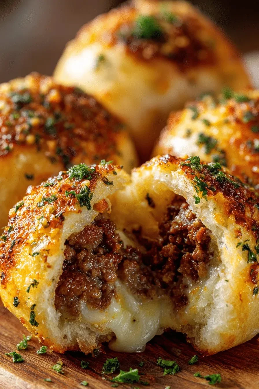 Delicious Garlic Parmesan Cheeseburger Bombs ready to be served.