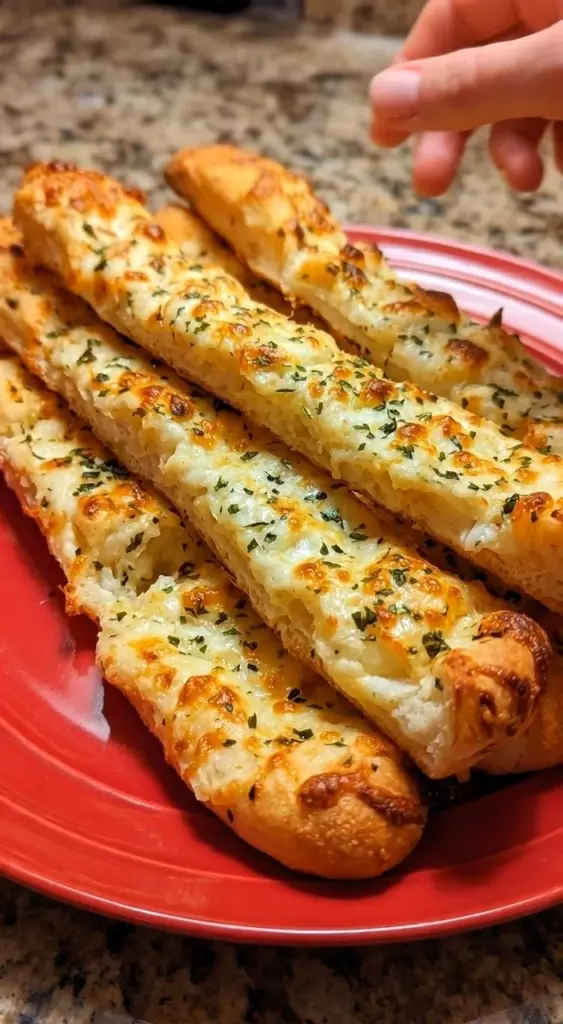 Low-calorie 3-ingredient cottage cheese garlic breadsticks on a plate