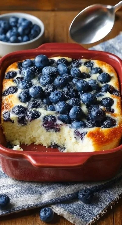 Healthy blueberry cottage cheese bake served in a dish