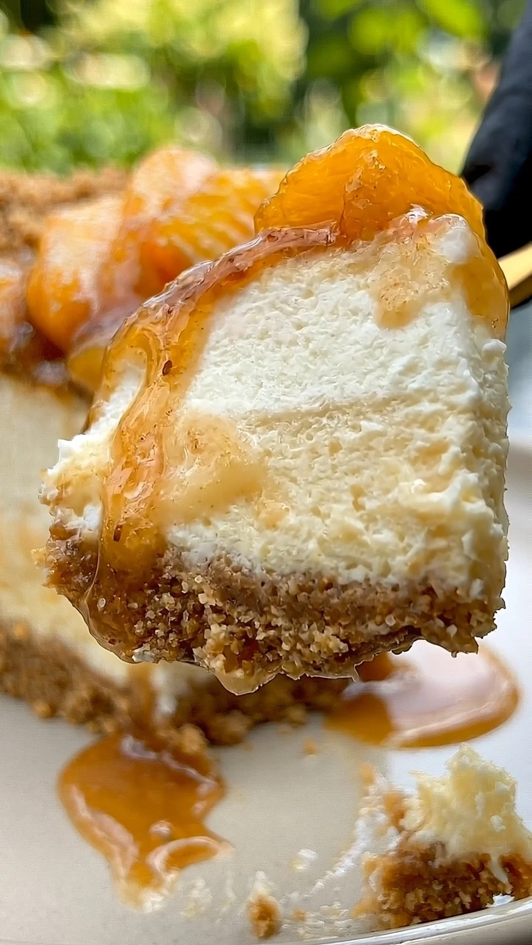 Delicious Peach Cobbler Cheesecake Fusion dessert with fresh peaches and creamy cheesecake.