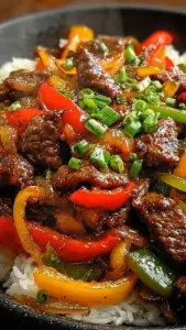Delicious pepper beef stir-fry served in a bowl with colorful vegetables