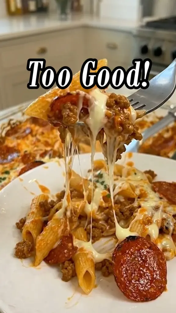 Delicious Pizza Pasta Casserole served in a vibrant dish