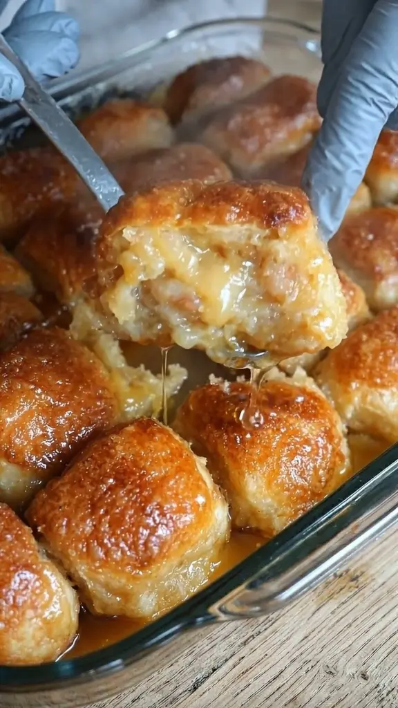 Freshly baked sticky honey pull-apart rolls on a wooden table