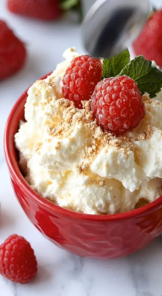 Delicious sugar-free high protein cheesecake fluff dessert in a bowl