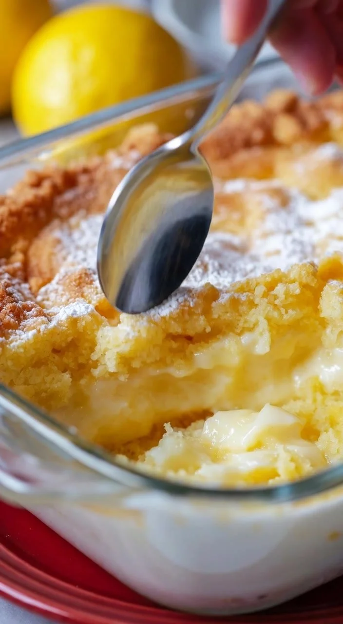 Sugar-free lemon cream cheese dump cake served on a plate