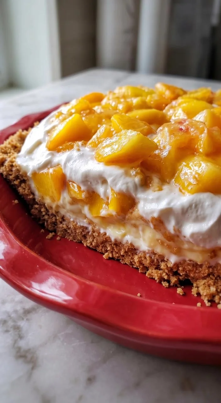 Sugar-free Peach Cool Whip Pie slice on a plate