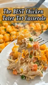 Delicious Chicken Tater Tot Casserole with tater tots, chicken, and cheese