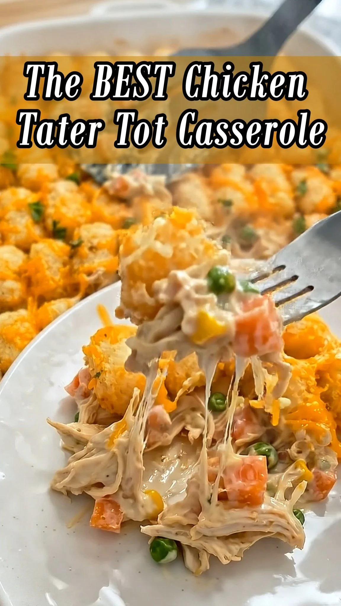 Delicious Chicken Tater Tot Casserole with tater tots, chicken, and cheese